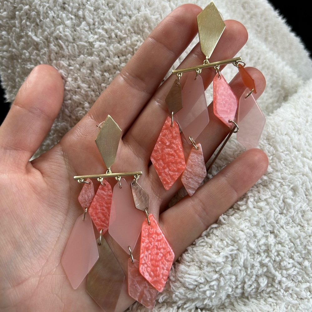 Kendra Scott Gold Statement Earrings Coral and Brown Mother of Pearl